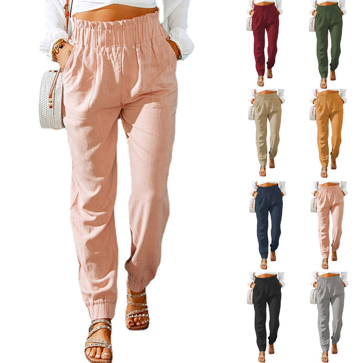 Damen Lässige Stoffhose mit elastischem Bund und Seitentaschen Drune