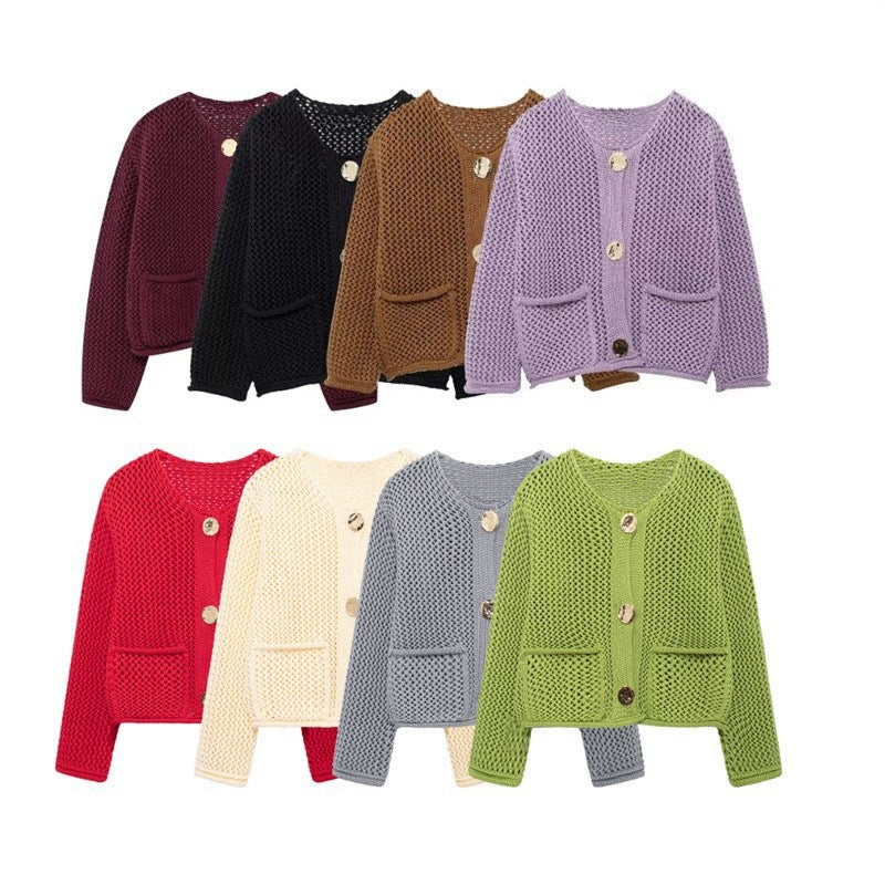 Damen Strickjacke mit offener Maschenstruktur und komfortablen Taschen Drune
