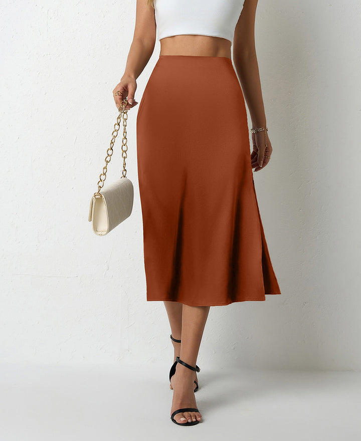 Damen eleganter Midirock mit fließendem Schnitt und Satin-Finish Drune