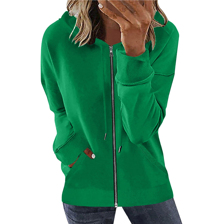 Damen nan Kapuzenjacke mit durchgehendem Reißverschluss, Kängurutaschen und elastischen Bündchen Drune