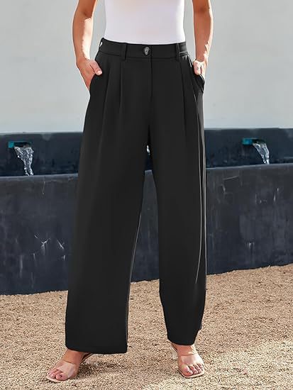 Damen weite High-Waist Stoffhose mit seitlichen Eingrifftaschen Drune