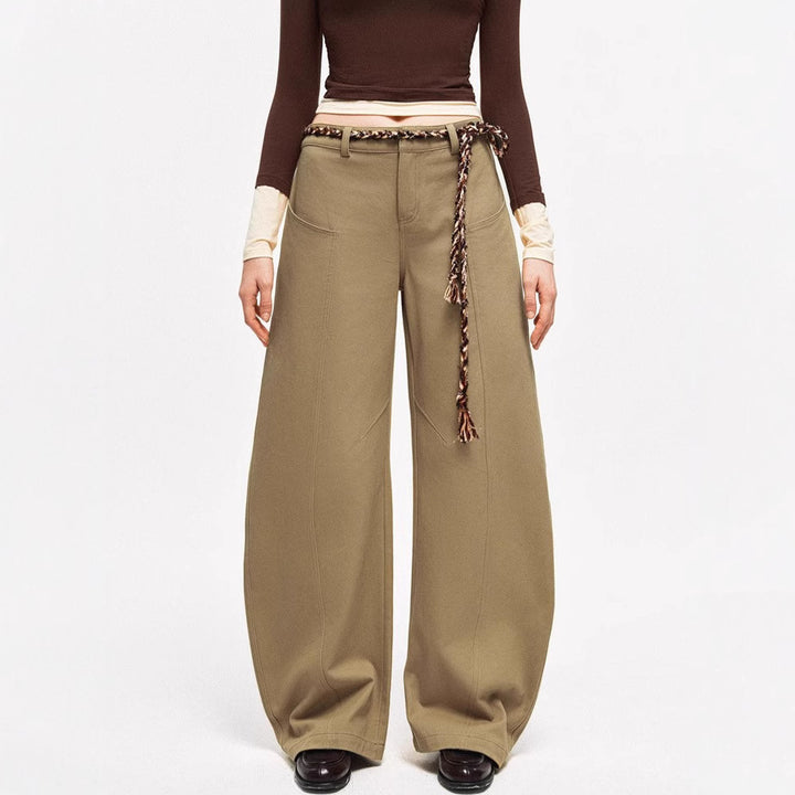 Damen Weite Chino-Hose mit elegantem Design und geflochtenem Gürtel Drune