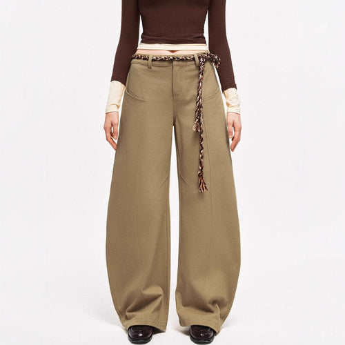 Damen Weite Chino-Hose mit elegantem Design und geflochtenem Gürtel Drune
