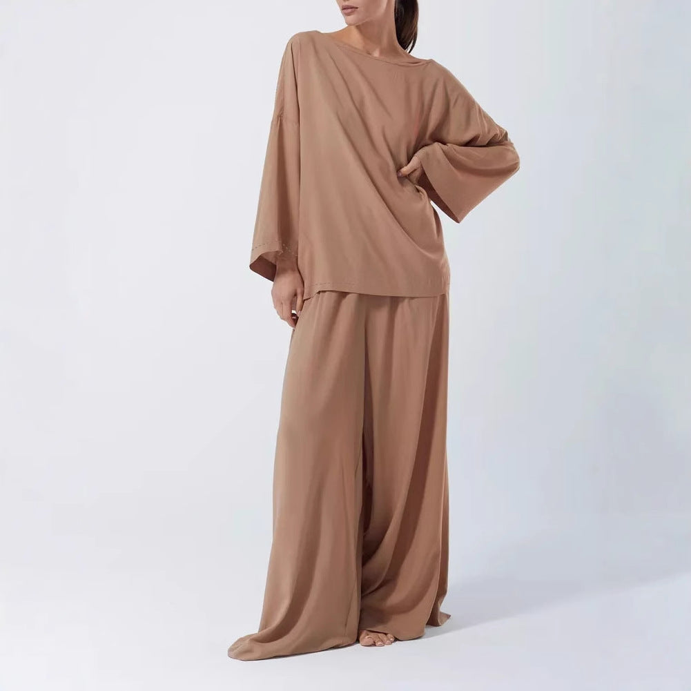 Damen Luftiges Lounge-Set mit weitem Oberteil und eleganten Palazzo-Hosen Drune