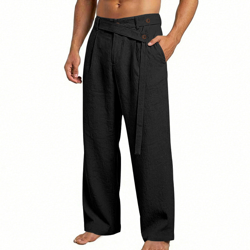 Herren nan weite Leinenhose mit Wickelbund, hoher Taille und legerem Bein Drune