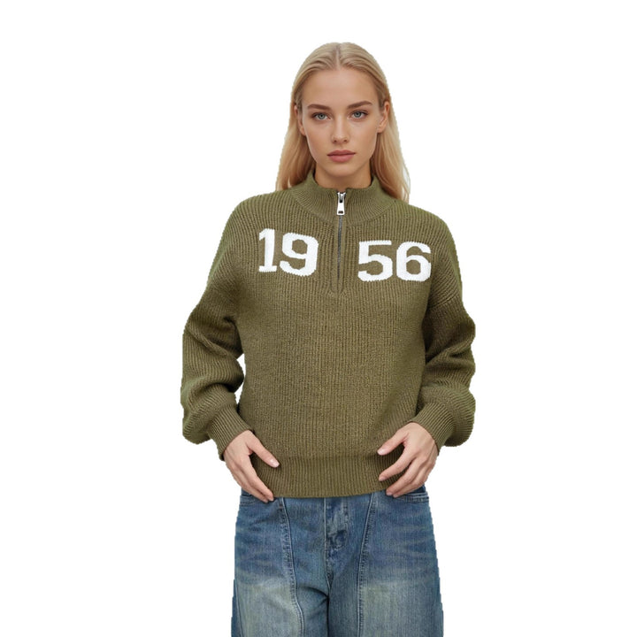 Damen modischer Pullover mit hoher Stehkragen und kontrastierenden Details Drune