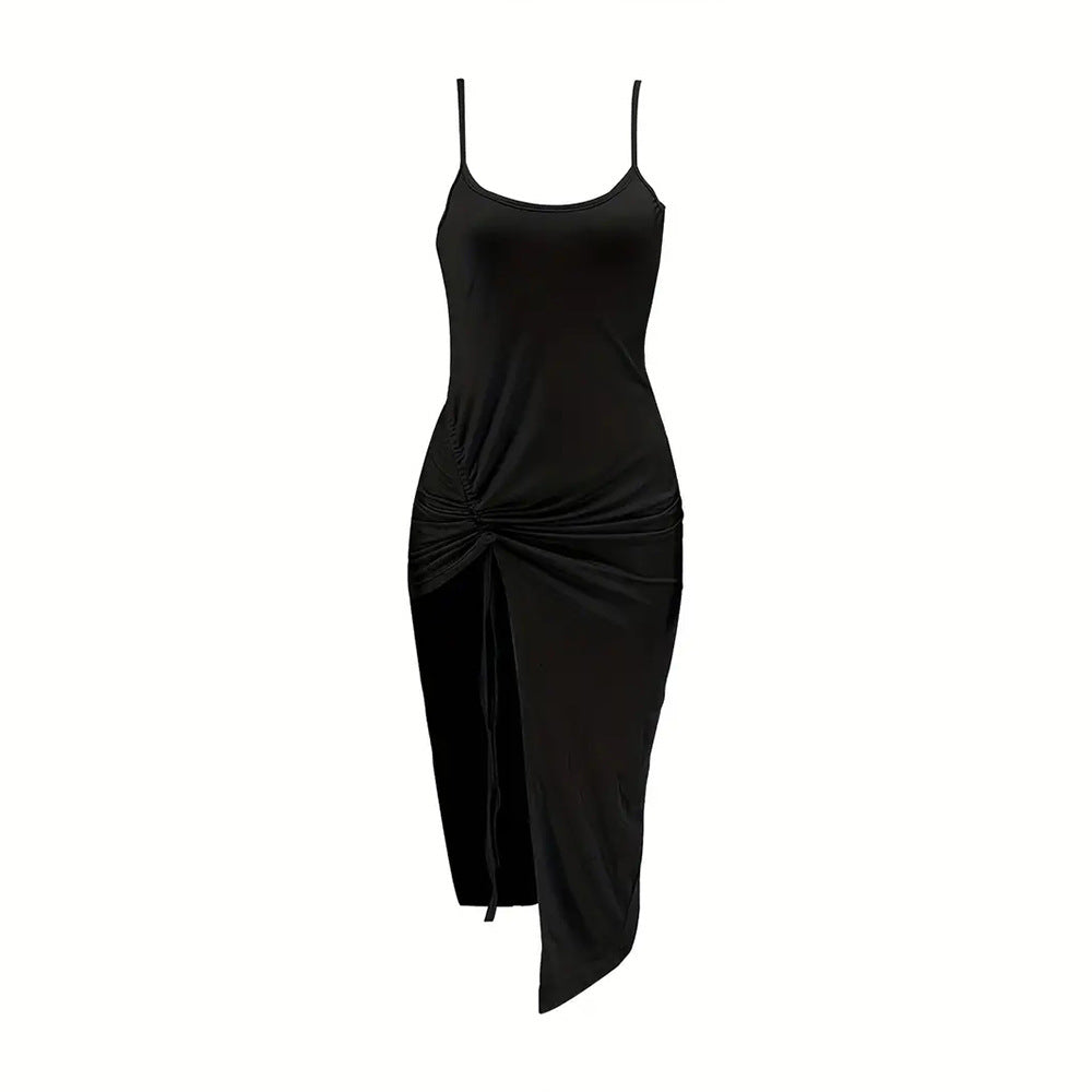 Damen Maxikleid mit Rüschendetail und hohem Schlitz Drune