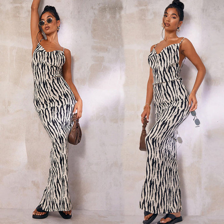 Damen Maxikleid mit tierischem Print Drune
