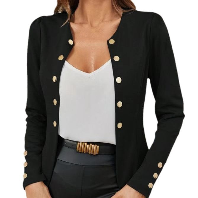 Damen elegante Blazerjacke mit kontrastierenden Knöpfen Drune