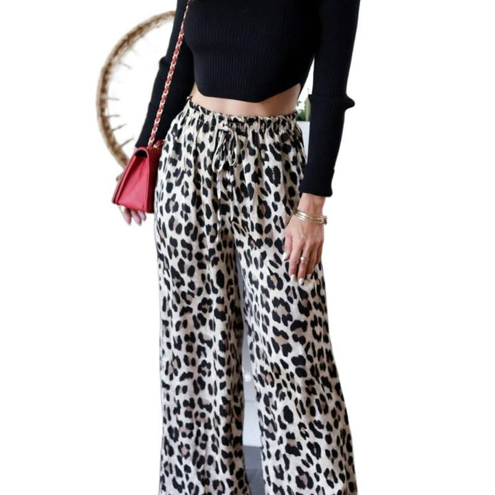Damen Elegante Weitbein-Hosen im modischen Leopardenmuster Drune
