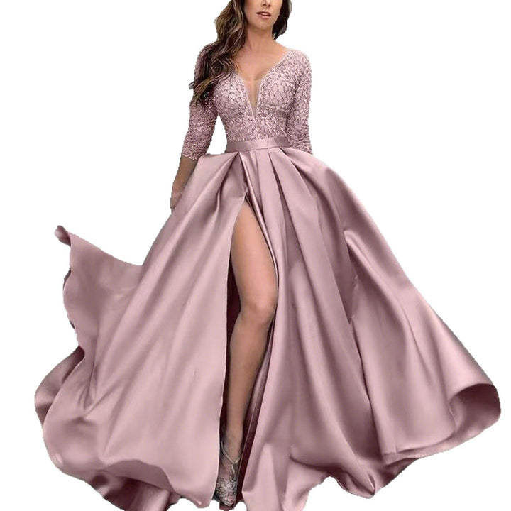 Damen Elegantes Abendkleid mit tiefem Schlitz und aufwendiger Spitzenverzierung Drune