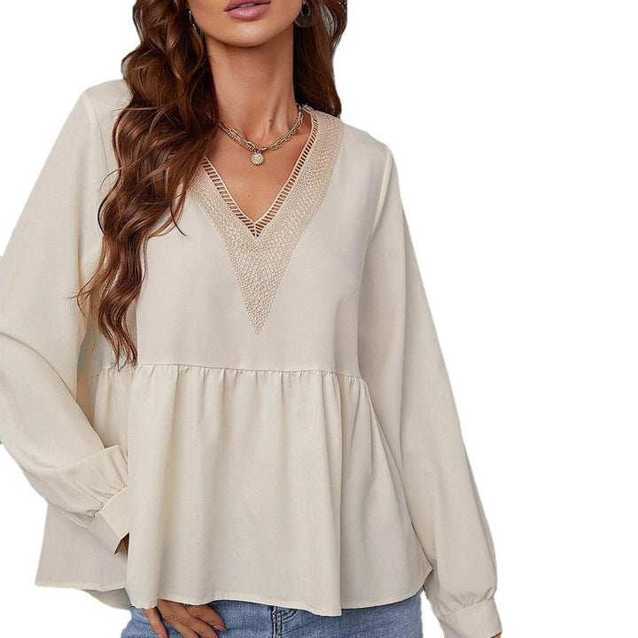 Damen Bluse mit bereicherten Ärmeln und Spitze Drune