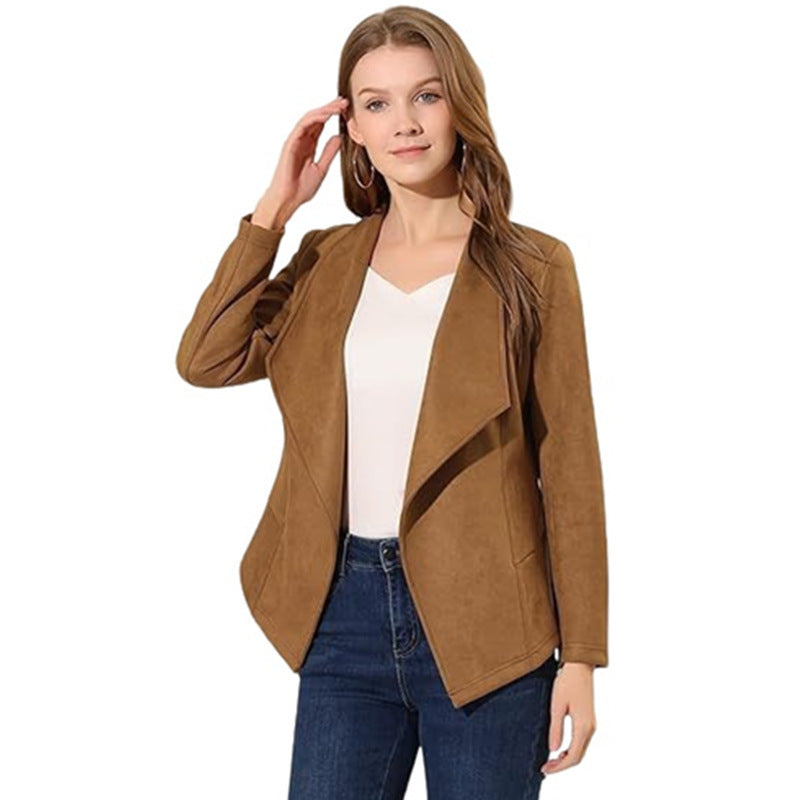 Damen Kunstlederblazer mit lässigem Schnitt und modischem Revers Drune