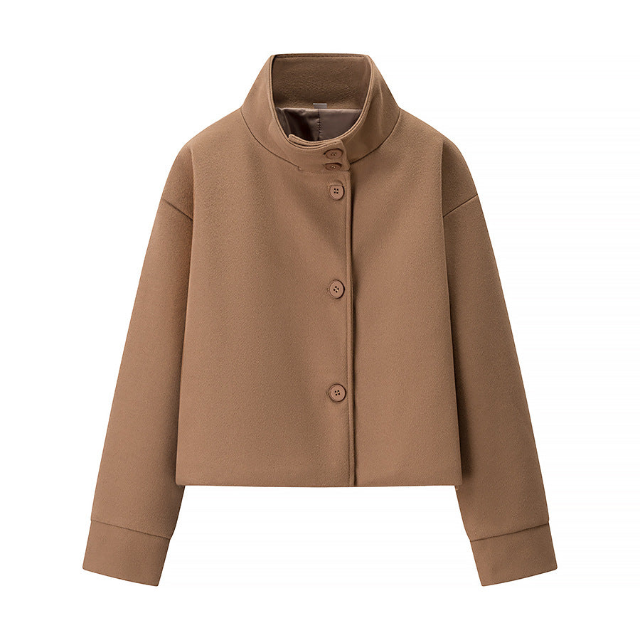 Damen Kurze Übergangsjacke mit hohem Kragen und dekorativen Knopfdetails Drune