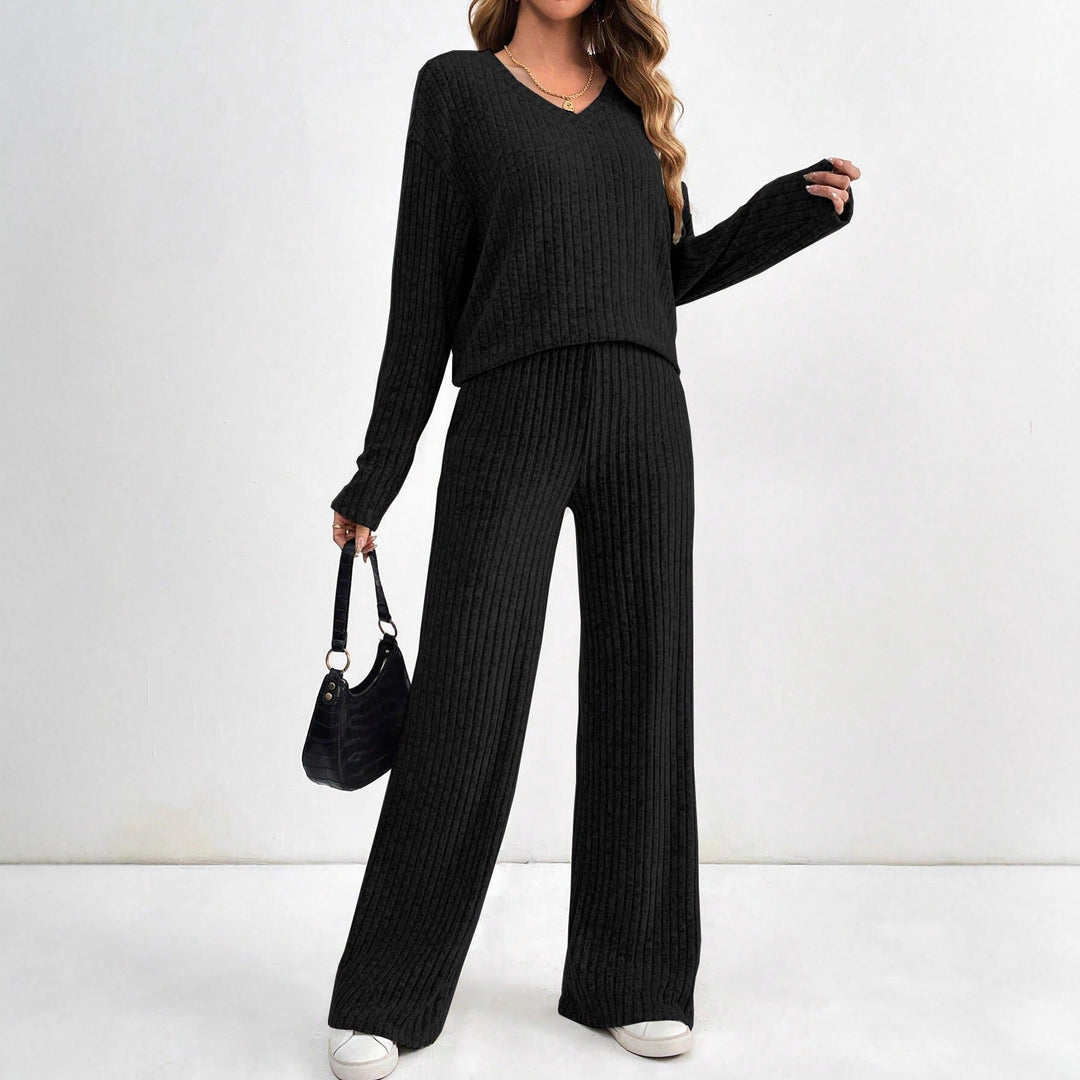 Damen bequemes Lounge-Set mit V-Ausschnitt und weitem Schnitt Drune