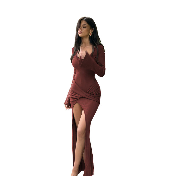 Damen Bodycon Maxikleid mit Schlitz und Wickeldetail Drune