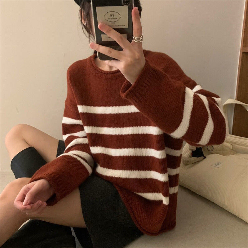 Damen Lässiger Streifenpullover mit weichem Material Drune