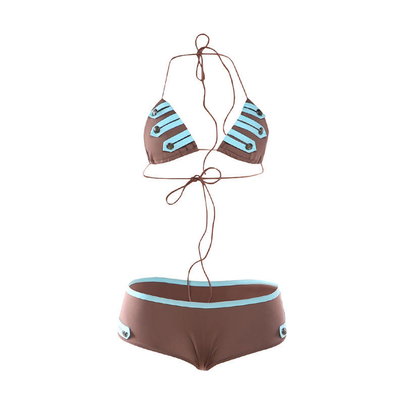Damen Bikini-Set mit modischen Streifendetails und verstellbaren Trägern Drune