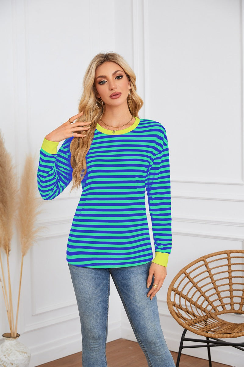 Damen gestreiftes Langarmshirt mit Rundhalsausschnitt Drune