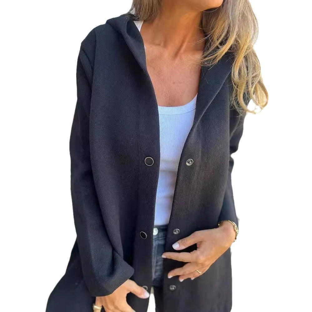 Damen nan Kapuzenmantel mit Druckknopfleiste und geradem Oversize-Schnitt Drune