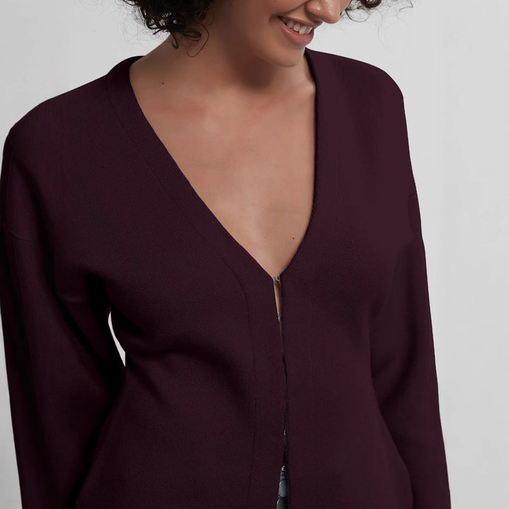 Damen elegante Strickjacke mit V-Ausschnitt und Knopfverschluss Drune