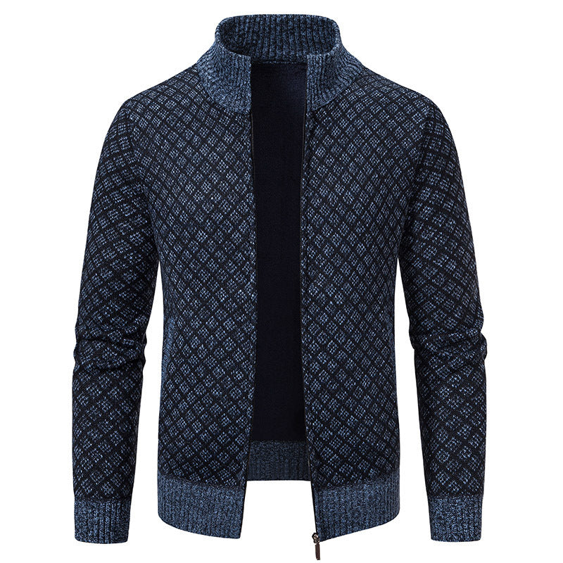Herren Strickjacke mit modernem Zopfdesign und hohem Stehkragen Drune