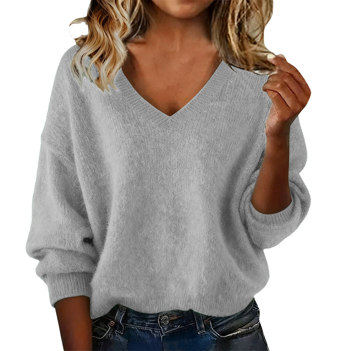 Damen V-Ausschnitt Pullover mit weichem Fluff-Material und oversized Schnitt Drune
