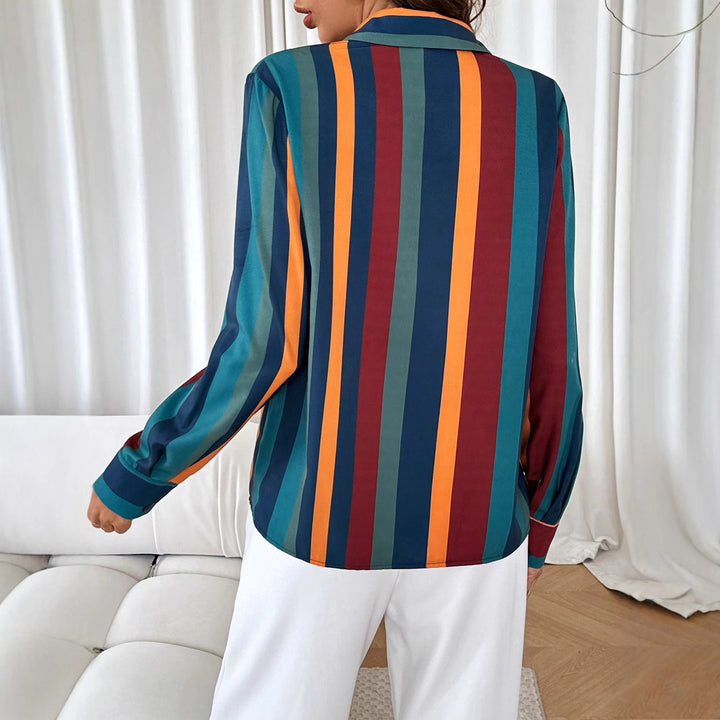 Damen Bluse mit farbenfrohem Streifenmuster und eleganter Knopfleiste Drune