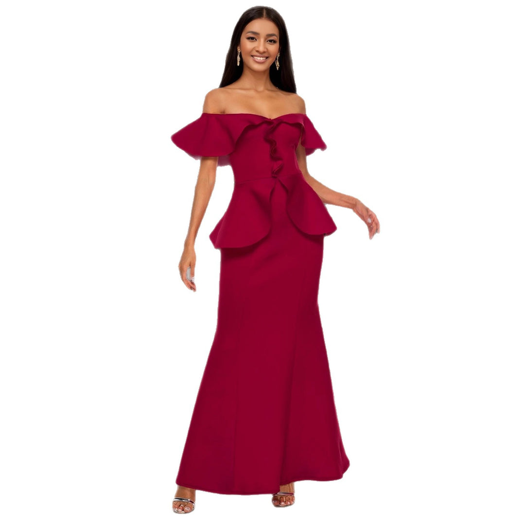 Damen Elegantes Abendkleid mit schulterfreien Rüschen Drune