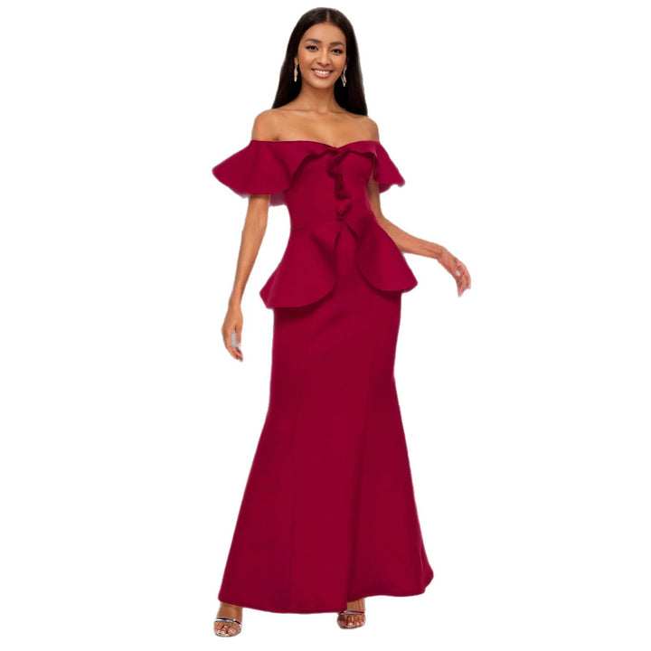 Damen Elegantes Abendkleid mit schulterfreien Rüschen Drune
