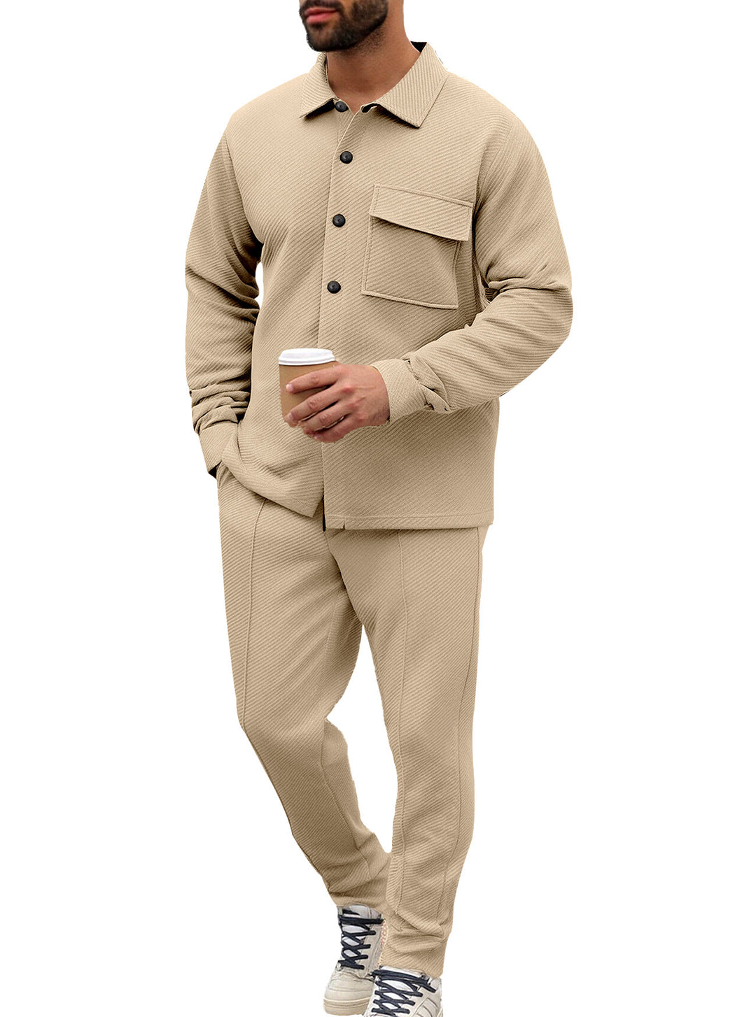 Herren nan Hemdenjacke-Set mit aufgesetzter Klappentasche und konischer Komforthose Drune