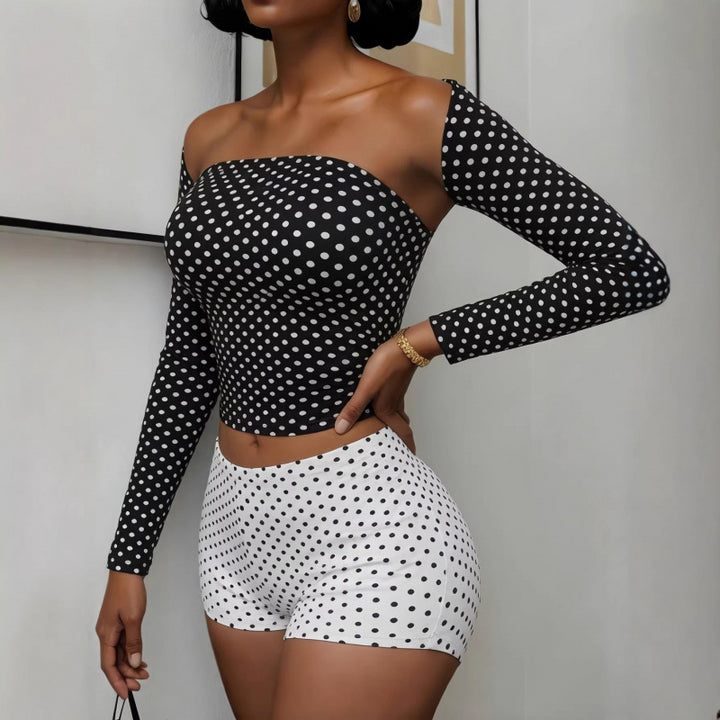 Damen Polka-Dot Oberteil und Shorts Set Drune