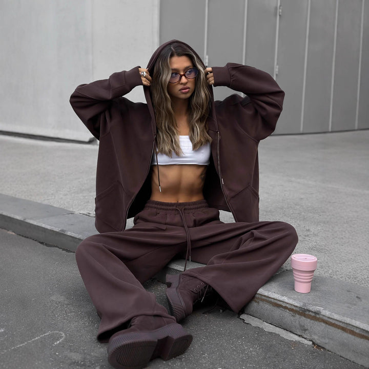Damen Relaxed Fit Loungewear-Set mit Kapuzenpullover und weit geschnittenen Hosen Drune