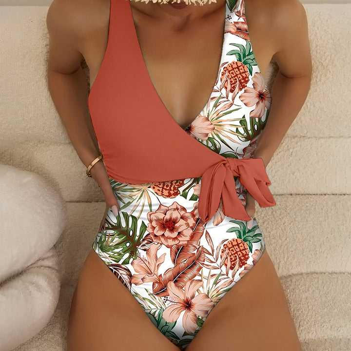 Damen Einteiliger Badeanzug mit lässigem Wickeldesign und floralem Muster Drune
