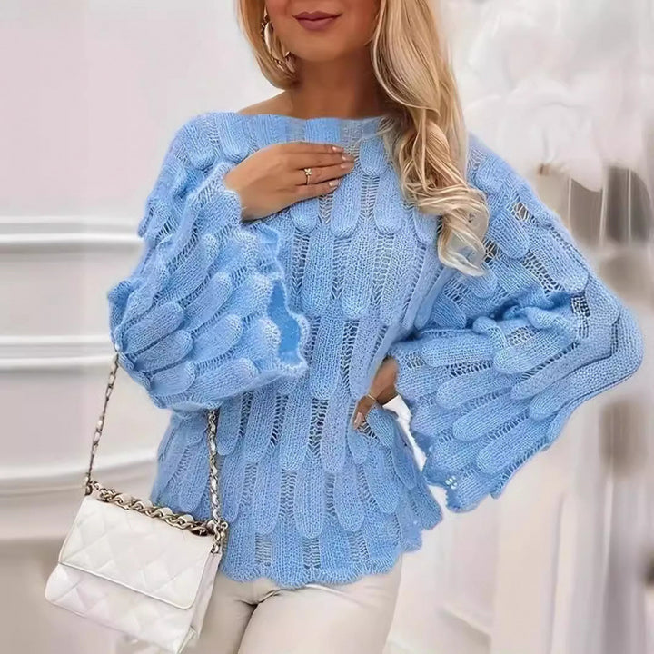 Damen Strickpullover mit voluminösen Ärmeln und strukturiertem Muster Drune