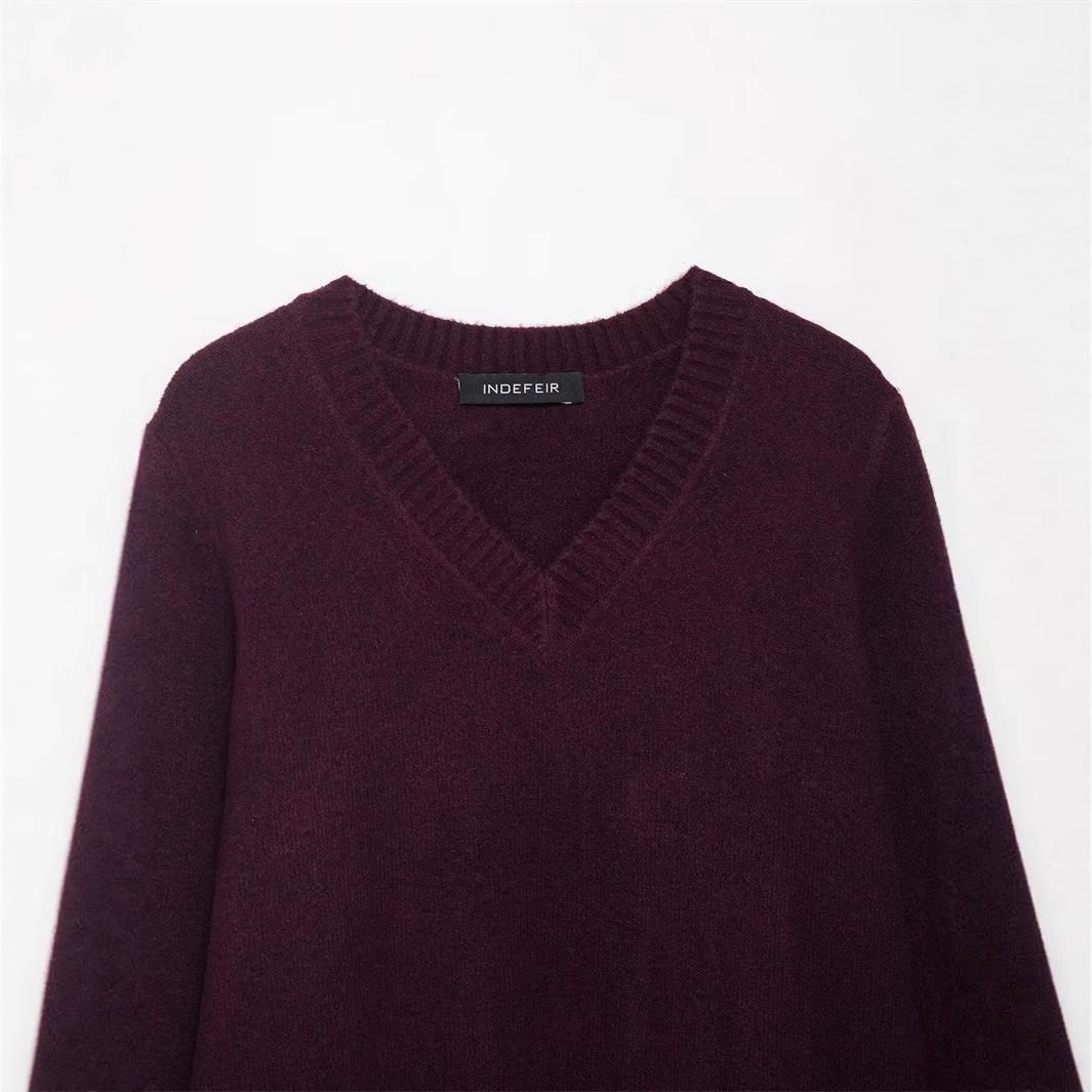 Damen V-Ausschnitt Strickpullover aus hochwertiger Baumwollmischung Drune