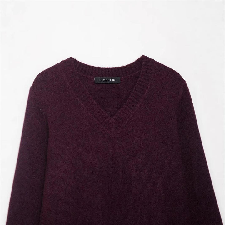 Damen V-Ausschnitt Strickpullover aus hochwertiger Baumwollmischung Drune