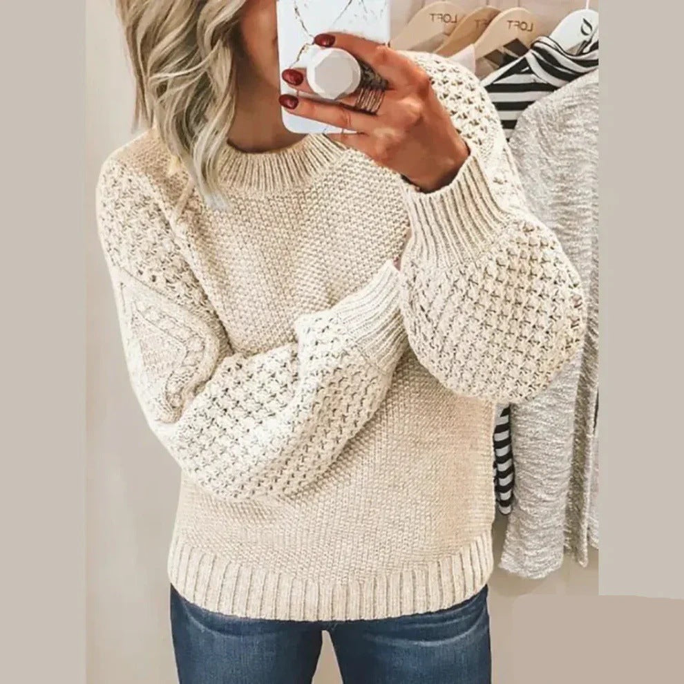 Damen Modischer Strickpullover mit strukturiertem Design und weiten Ärmeln Drune
