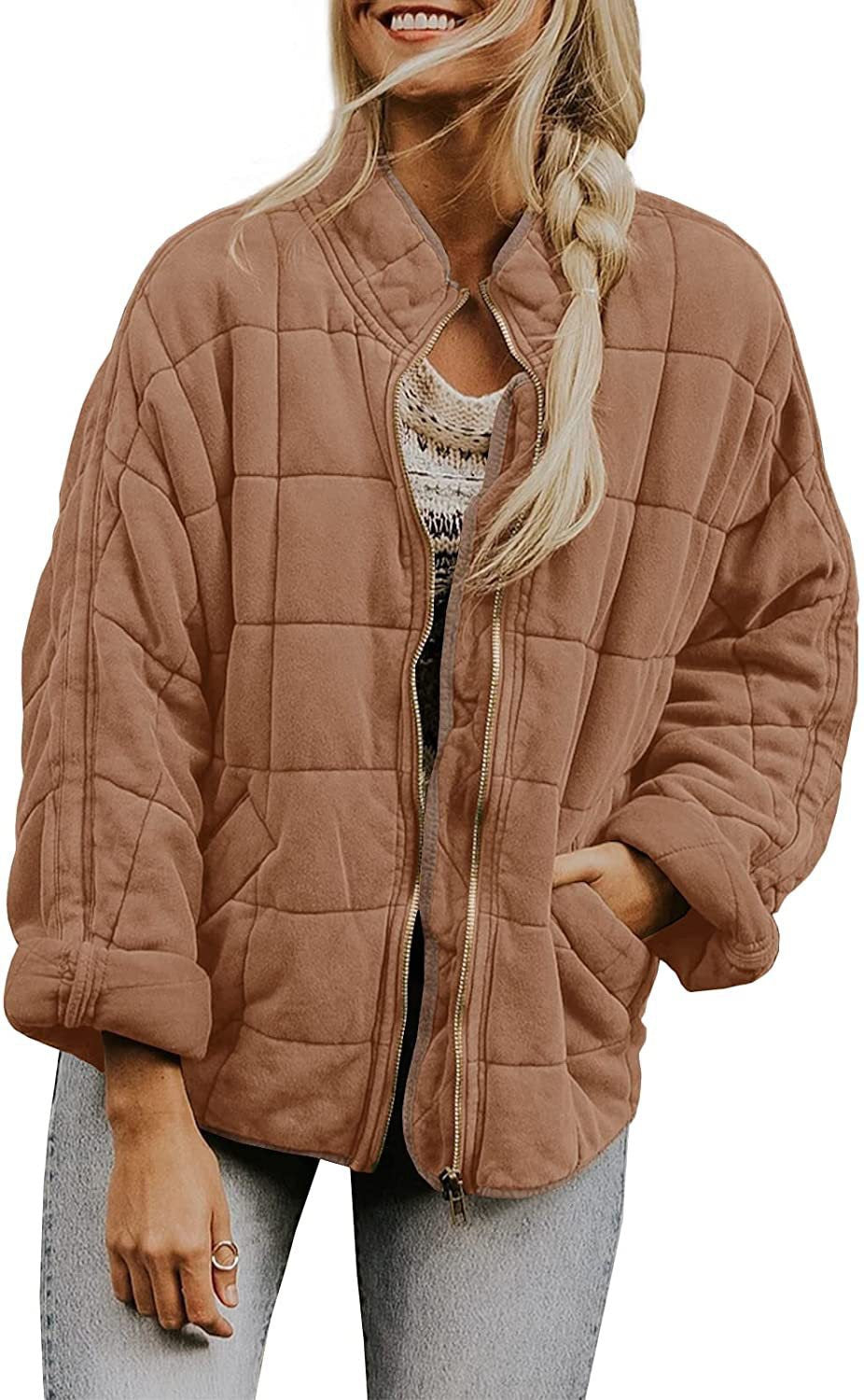 Damen gesteppte Kapuzenjacke mit Reißverschluss und Taschen Drune