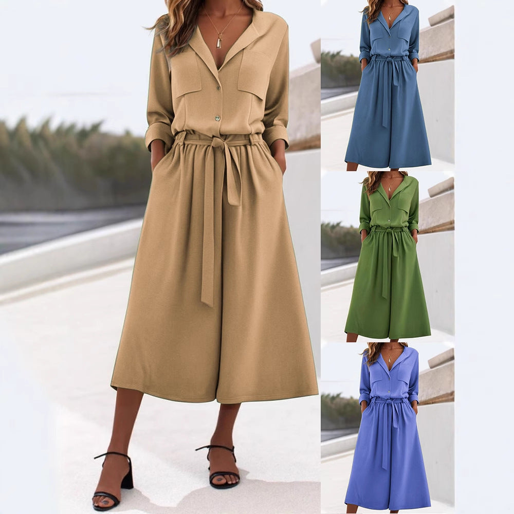 Damen lässiges Leinen-Hemd und Hose Set Drune