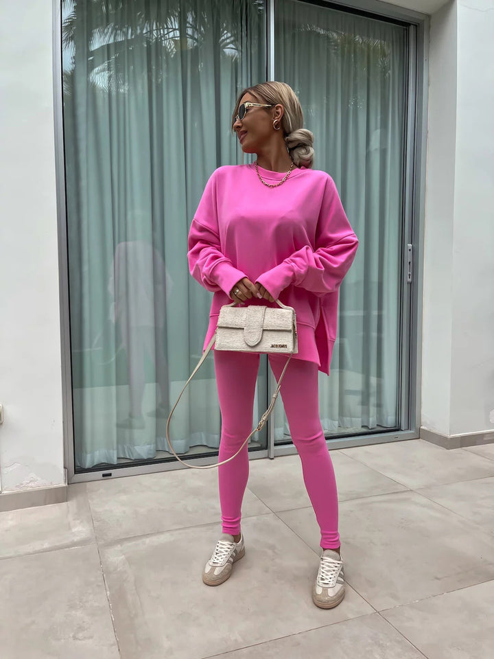 Damen lässiges Sport-Loungewear-Set mit weitem Sweatshirt und figurbetonten Leggings Drune