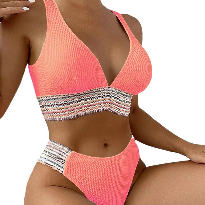 Damen Bikini mit hohem Beinausschnitt und elastischem Streifenmuster Drune