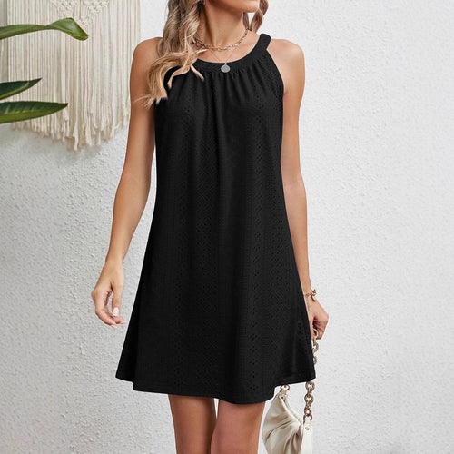 Damen lässiges Sommerkleid mit Spitzendetails und Hängeschlaufe Drune