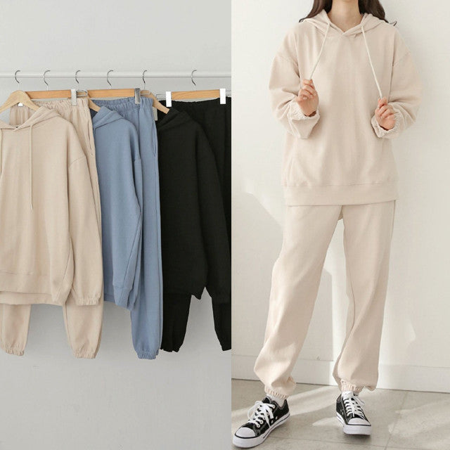Damen lässiges Hoodie- und Jogginghose-Set aus weichem Baumwollmaterial Drune