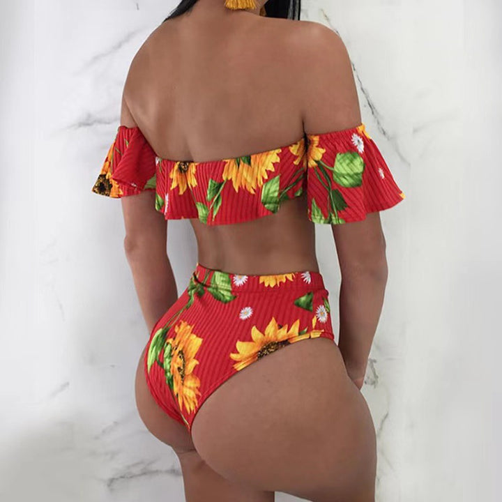 Damen Bikini-Set mit floralem Rüschendesign und hohem Taillenslip Drune