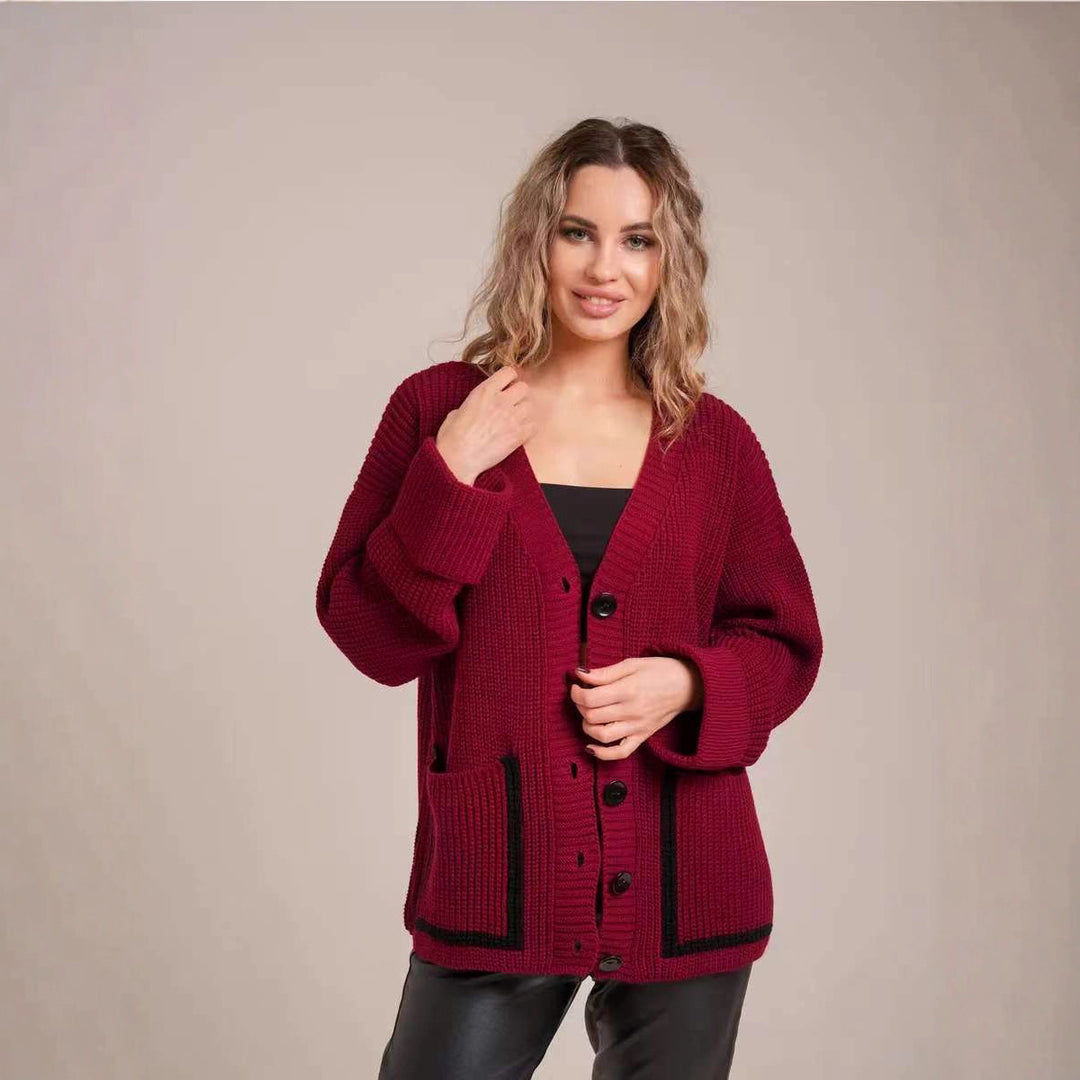 Damen Strickjacke mit knöpfbarem Design und Taschen Drune
