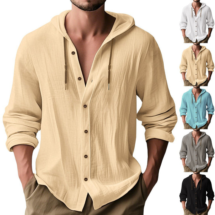 Herren lässige Hemdjacke mit Kapuze und Druckknopfleiste Drune
