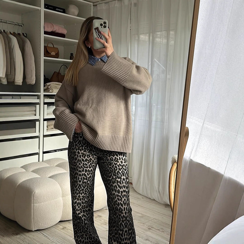 Damen Grobstrickpullover mit übergroßen Ärmeln Drune