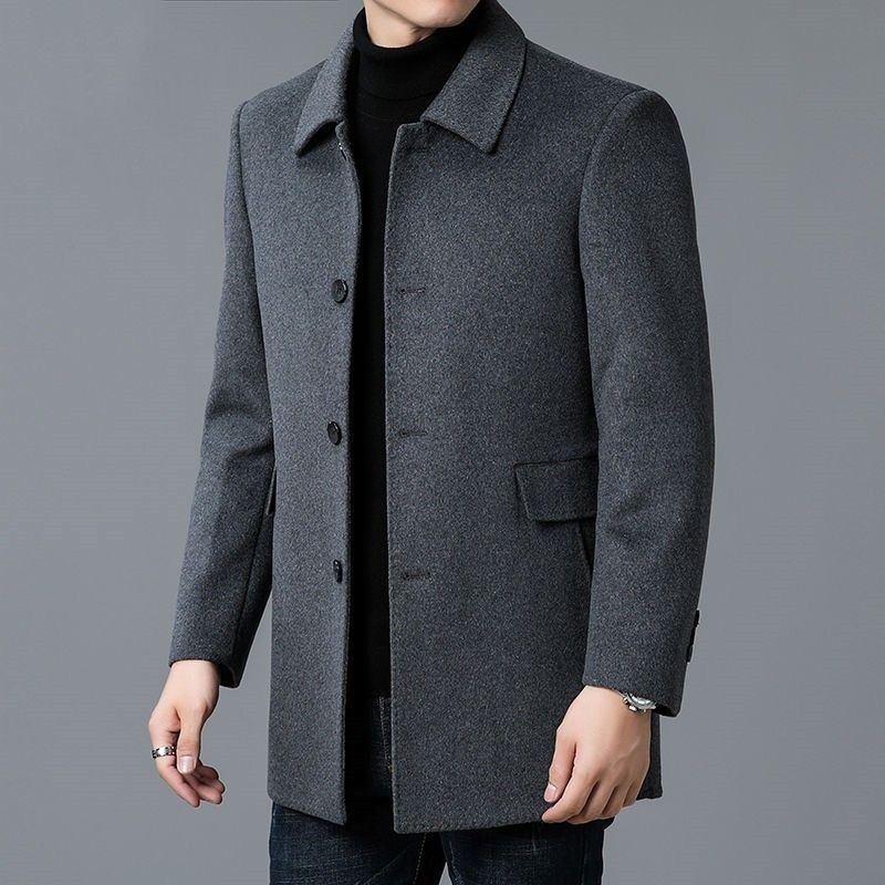Herren eleganter Wollmantel mit klassischem Revers und Taschen Drune