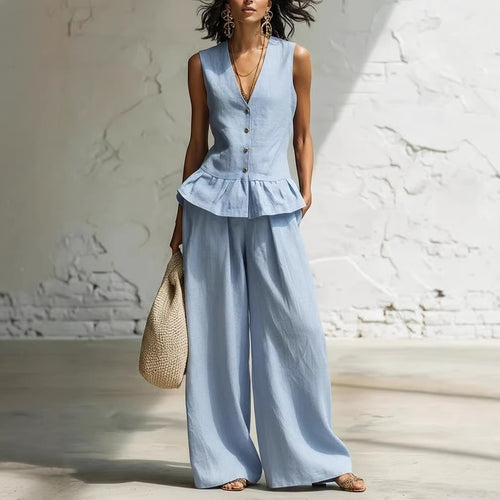 Damen lässiger Jumpsuit mit peplum Schnitt und Knopfdetails Drune